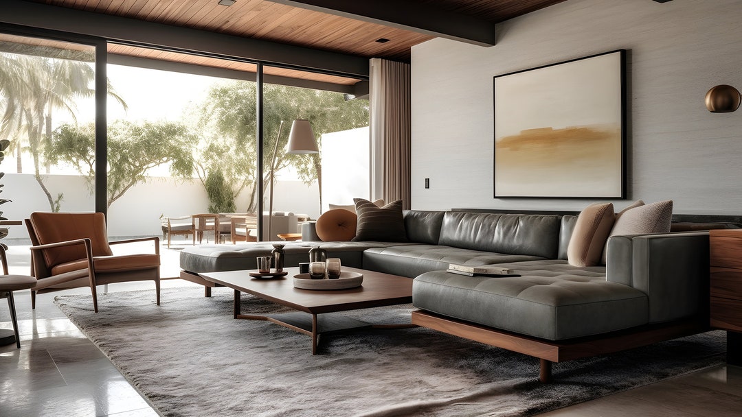 Modern Man Cave Zoom Background Blur & No Blur Living Etsy