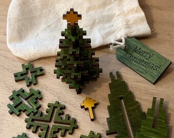 Pixel Weihnachtsbaum Instant Download Template für Laserschneiden und Glowforge