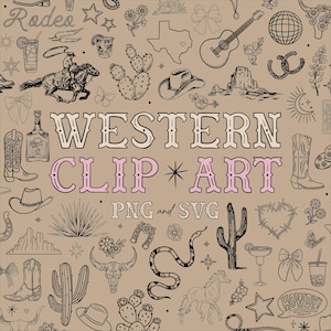 Hand Drawn Western SVG, Cowboy Clipart Illustrations, Wild West Vector, Retro Cowgirl Bundle, Cowboy PNG / SVG, Whimsical Western Line Art