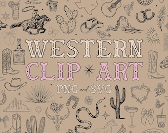 Hand Drawn Western Clipart Bundle: Cowboy, Cowgirl Illustrations (SVG/PNG Digital Download)