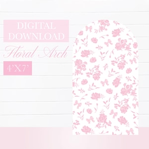 Printable DIY Pink Bow and Flower Balloon Backdrop, Coquette Girl Birthday, Baby Shower Decor, 4&#39;X7&#39; Photo Backdrop, Instant Download