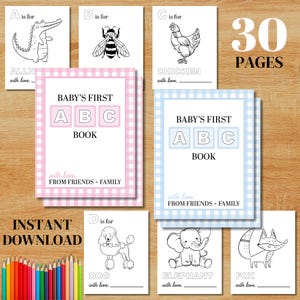 ABC Baby Shower Coloring Book Baby Shower Game Baby&#39;s First ABC Book Coloring Activity A-Z Alphabet Learning Game DIY Baby Book Printable