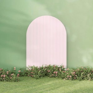 Arco de rayas rosas y blancas, 3,5' X 5', archivo digital para imprimir en cartón pluma o vinilo y usar como fondo fotográfico o decoración de fiesta