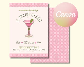 A Tini Bit Older Birthday Party Invitation, Martini Themed Birthday Party Invite, Women's Birthday Invite, Editable Template on Canva