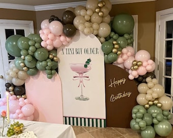 A Tini Bit Older, 4'X7' Arch Design, Martini and Olive, Digital Download Photo Booth, Chiara, Martini Theme Birthday Decorations, Pink Green