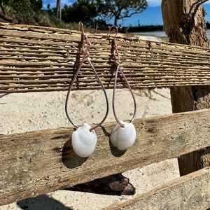 Seashell Earrings Rose Gold Wire Tear Drop with White Lucine -- Small