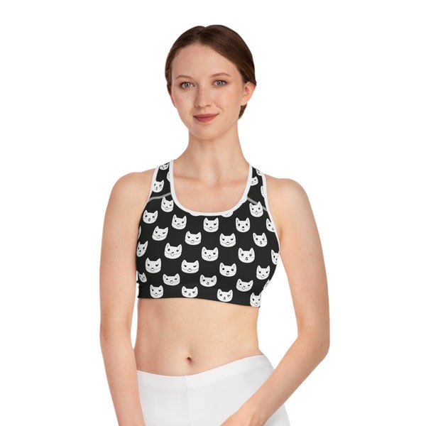 Cute Cat Face Print Sports Bra