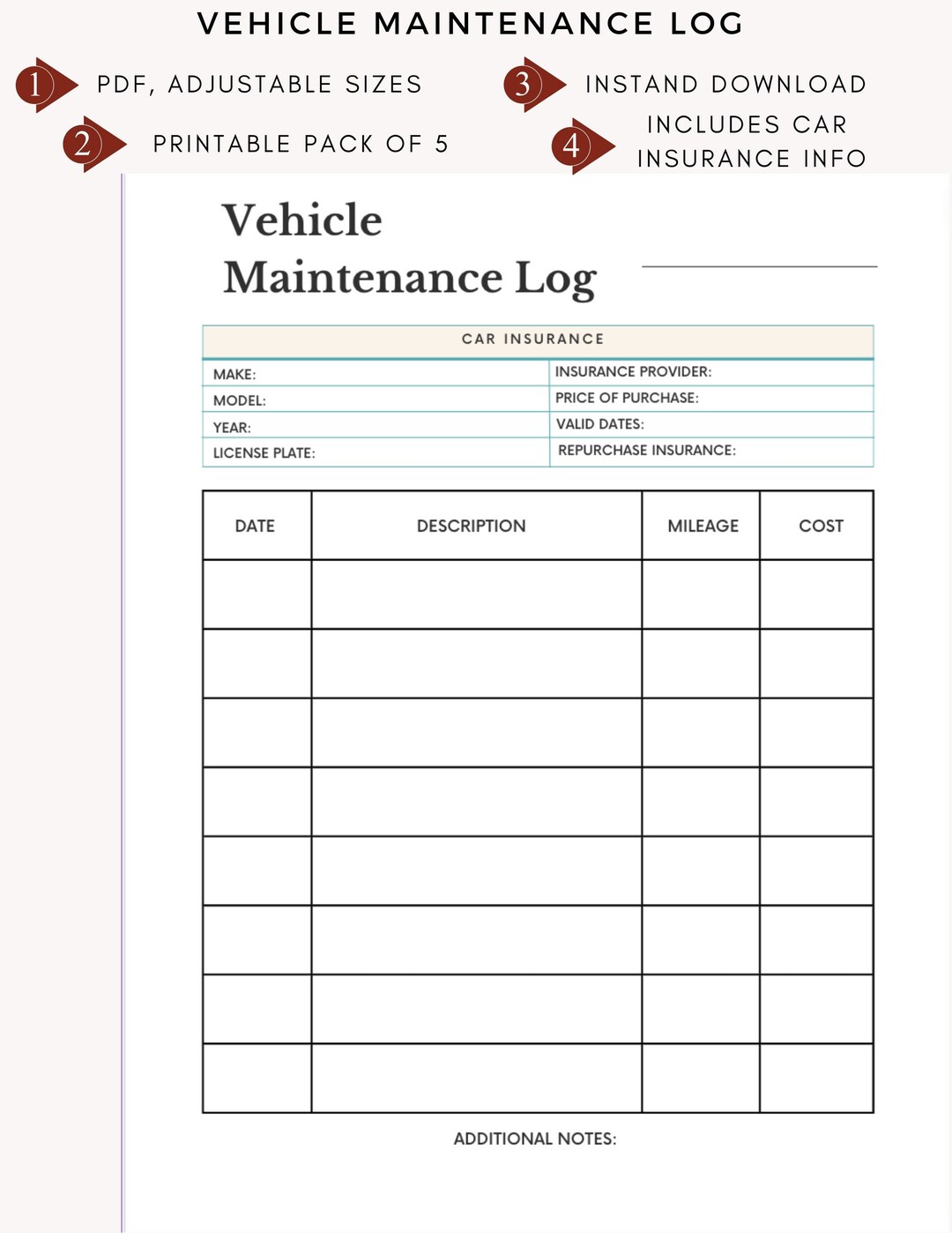 Vehicle Maintenance Log Car Maintenance Log Vehicle Maintenance Log ...