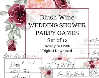 Blush & Burgundy-bruiloftspelletjes: 12 afdrukbare gezelschapsspelletjes (digitale download)