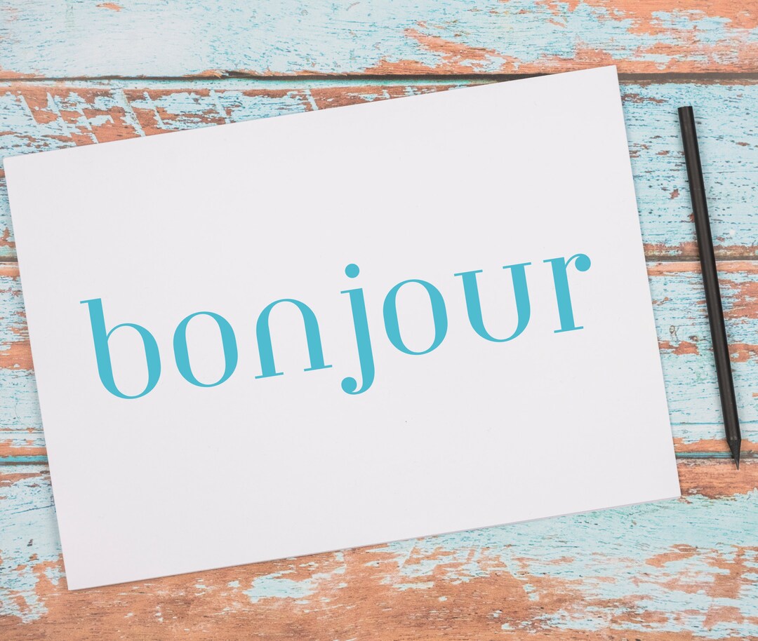 Bonjour Printable Download Notecard and Envelope Set, Instant Digital
