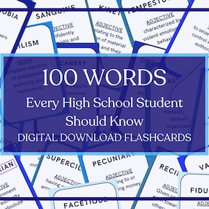 100 mots que tous les lycéens devraient savoir, préparation de vocabulaire SAT ACT, téléchargement numérique, cartes mémoire de lycée, mots de vocabulaire et définition