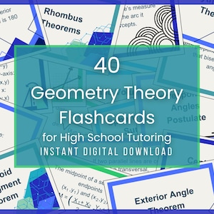 Geometry Theorem Flashcards: ACT SAT High School Math Digital Download Study Guide Prep, Math Tutoring, Standardized Test Prep, Math Teacher