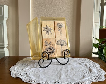 Vintage Botanical Flower Gumowe Stemple, Stemple Papiernicze, Vintage Papeteria