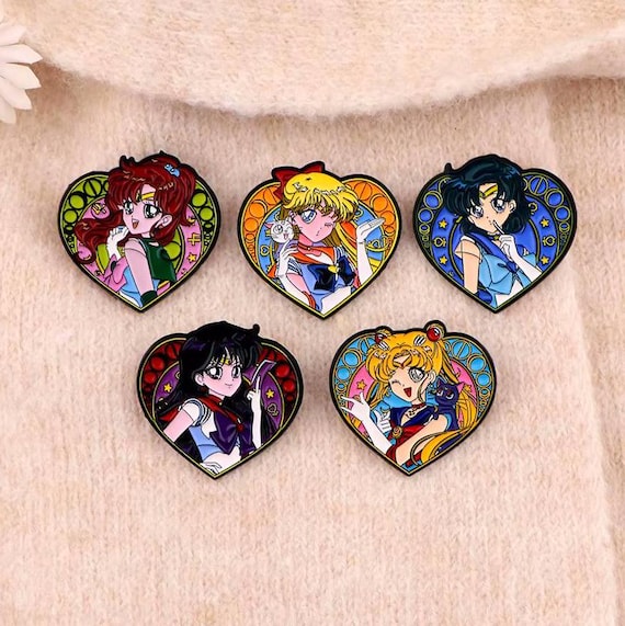 Sailor Moon, Mars, Mercury, Jupiter, Venus Pin - Retro Sailor Moon 90s Cartoon Enamel Pin