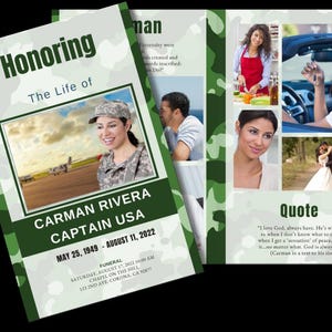 US Army Funeral Program Template for Women, Military Memorial Service, Editable Canva (Instant Download)