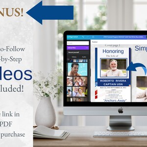 Bonus video how-to-use Canva included with Navy funeral program.
