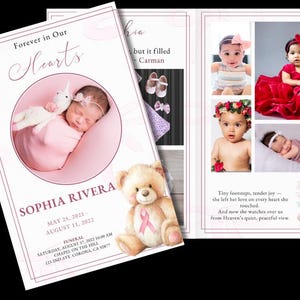 Child Funeral Program, Cancer Memorial Program, Pink Ribbon Baby Template | Editable Canva (Instant Download)