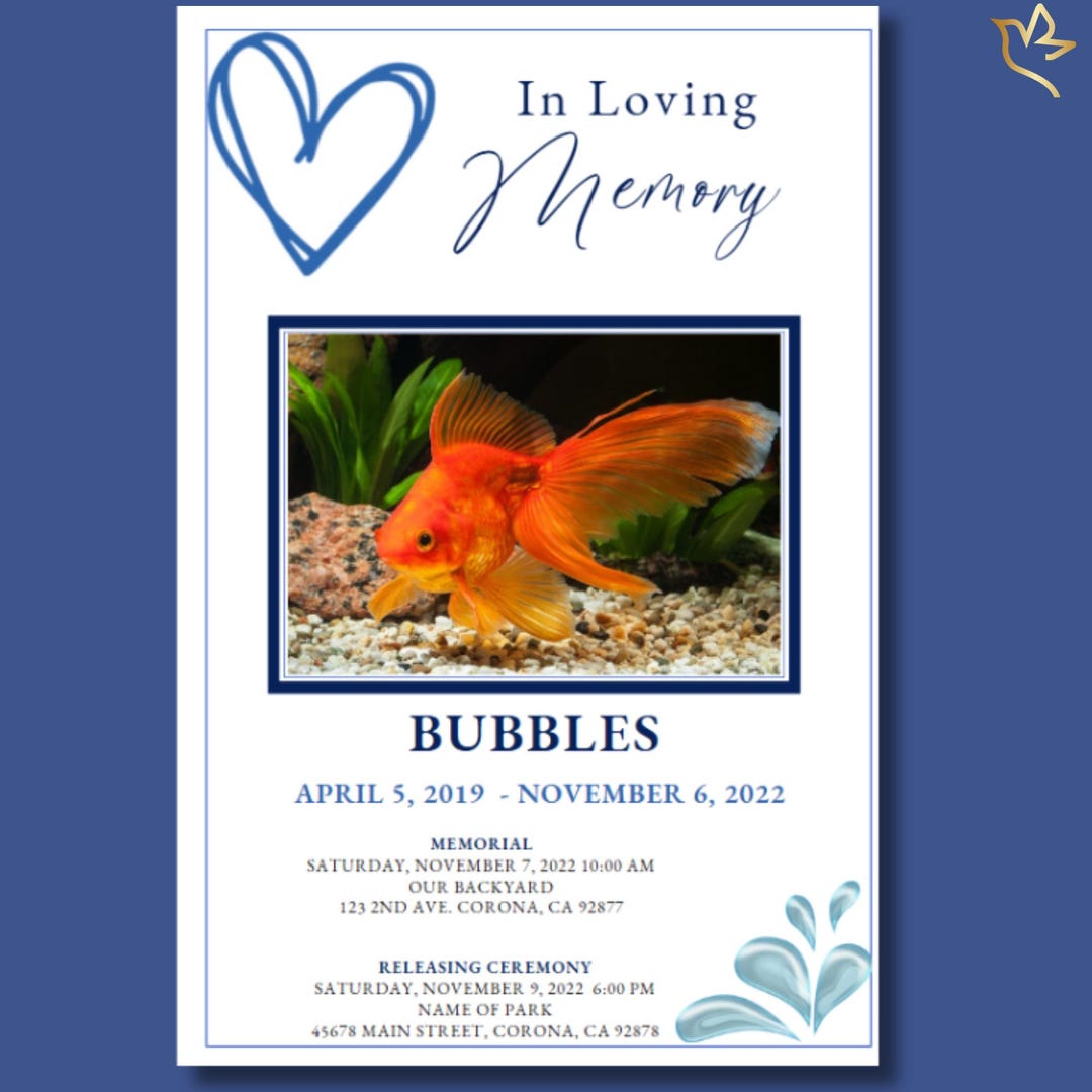Fish Funeral Program Design Wet Pet Funeral Program Template | Fish Memorial - Etsy