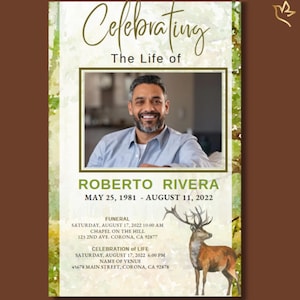 Begrafenisprogramma bosthema | Bewerkbare canvas-herdenkingssjabloon voor de mens