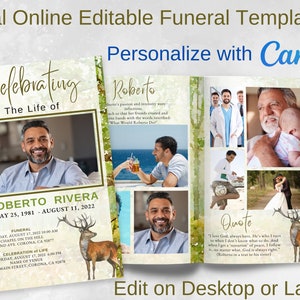 Outdoor Forest Theme, Funeral Memorial Program, Obituary Template, Order of Service, Funeral for Man or Woman