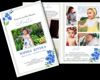 Blue Flowers Funeral Program Template for Babies, Children, Teen | Editable Canva (Instant Download)