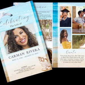 Sea and Sand Beach Theme Funeral Program Template for Men or Women | Editable Canva (Instant Download)