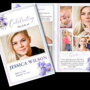 Heavenly Violets Funeral Program Template, Editable Memorial Service Program (Digital Download)