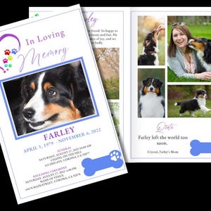 Rainbow Bridge Pet Dog Funeral Program Template | Editable Canva (Instant Download)