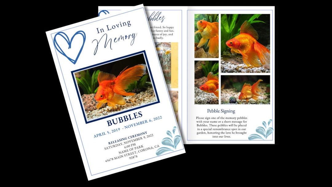 Fish Funeral Program Design Wet Pet Fish Funeral Program Template | Editable Canva (instant ...