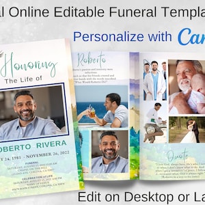 Outdoor Mountain Theme, Funeral Memorial Program, Obituary Template, Order of Service, Funeral for Man or Woman