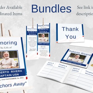 Canva template bundle items available with Navy funeral program. See link in description direction.