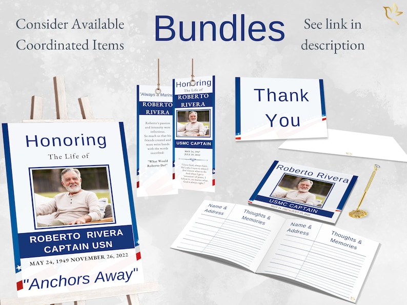 Canva template bundle items available with Navy funeral program. See link in description direction.
