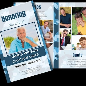 Modello di programma funebre per veterani dell'aeronautica militare statunitense, servizio commemorativo modificabile (download immediato)