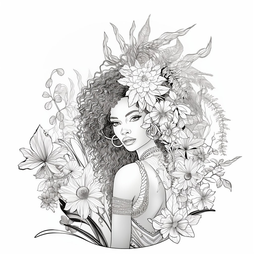 Beautiful Luxury Black Girl Coloring Pages - Afro Coloring Pages - Etsy