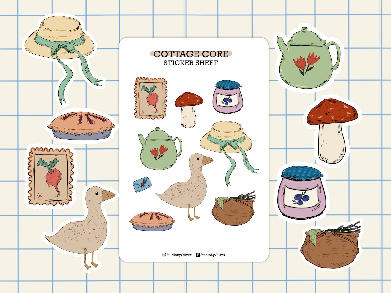 Cottagecore Sticker Sheet | Cute Journal Planner Stickers - Etsy