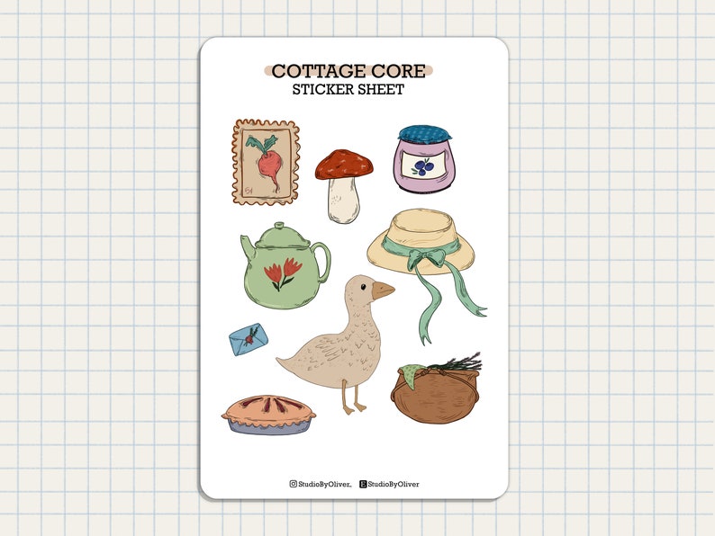 Cottagecore Sticker Sheet | Cute Journal Planner Stickers - Etsy