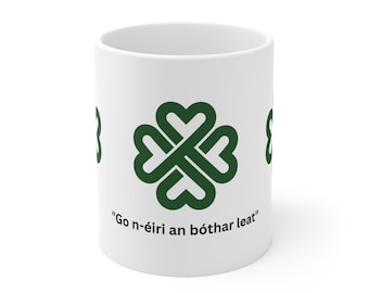 Taza irlandesa, taza de cerámica de trébol con nudo de corazón de 11 oz, taza celta, regalo de los amantes irlandeses,