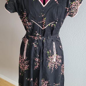 Vintage 50s Cotton Pinup Dress Black & Pink Pockets