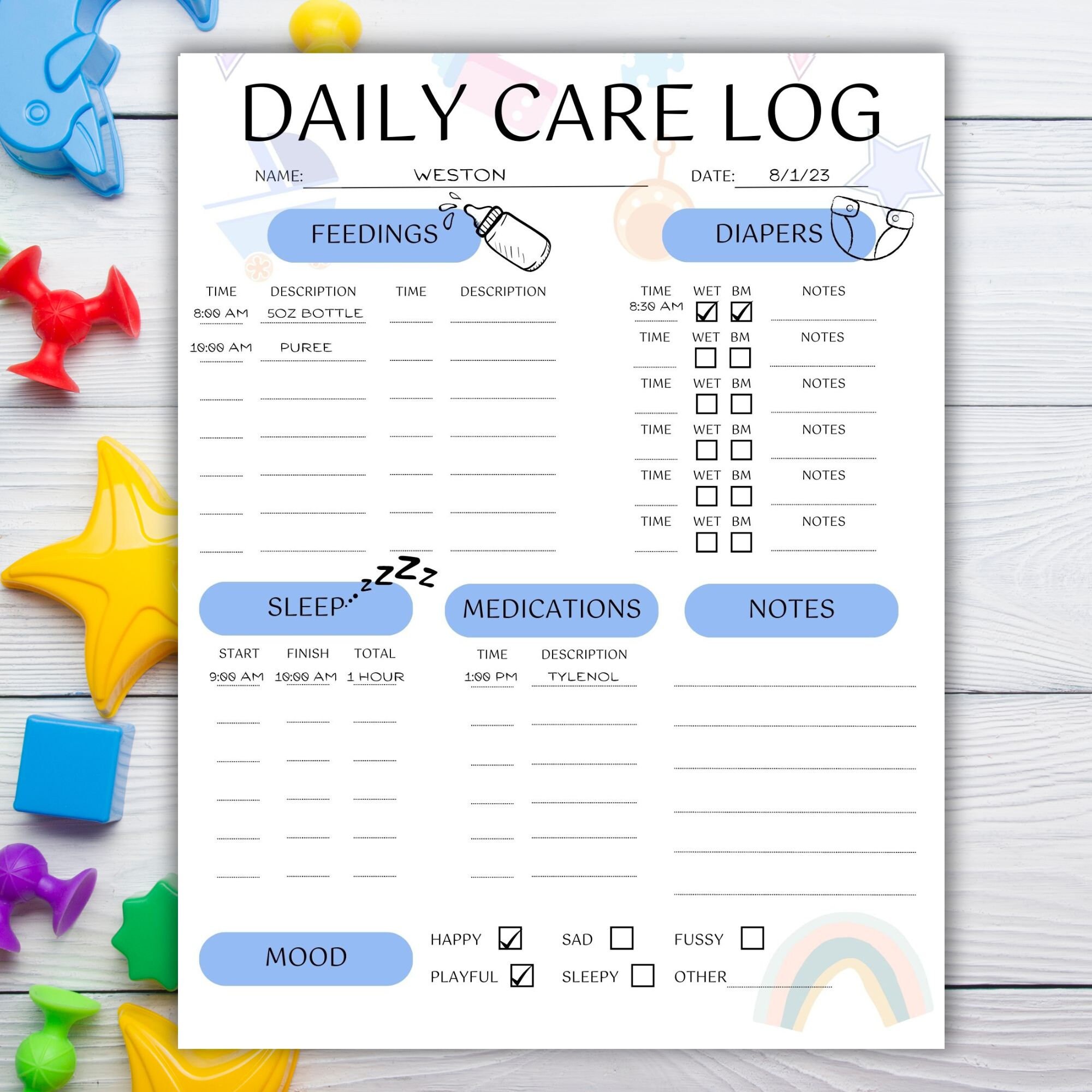 Daily Infant Log Daily Baby Log Babysitter Log Daycare Log Etsy Daily infant log daily baby log babysitter log daycare log etsy