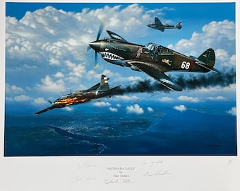 Signed AVG Flying Tigers “Sayonara Sally” Lithograph | Stan Stokes WWII Aviation Art Collectible