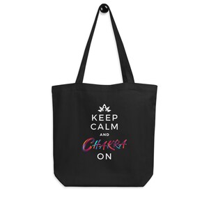 Keep Calm Chakra On Canvas Bag Small - Black Organic Cotton