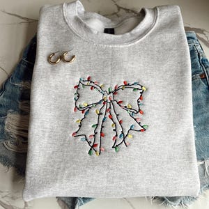 Embroidered Coquette Christmas Sweatshirt, Embroidered Christmas Bow Sweatshirt, Embroidery Bow Sweatshirt, Embroidery Christmas Bow