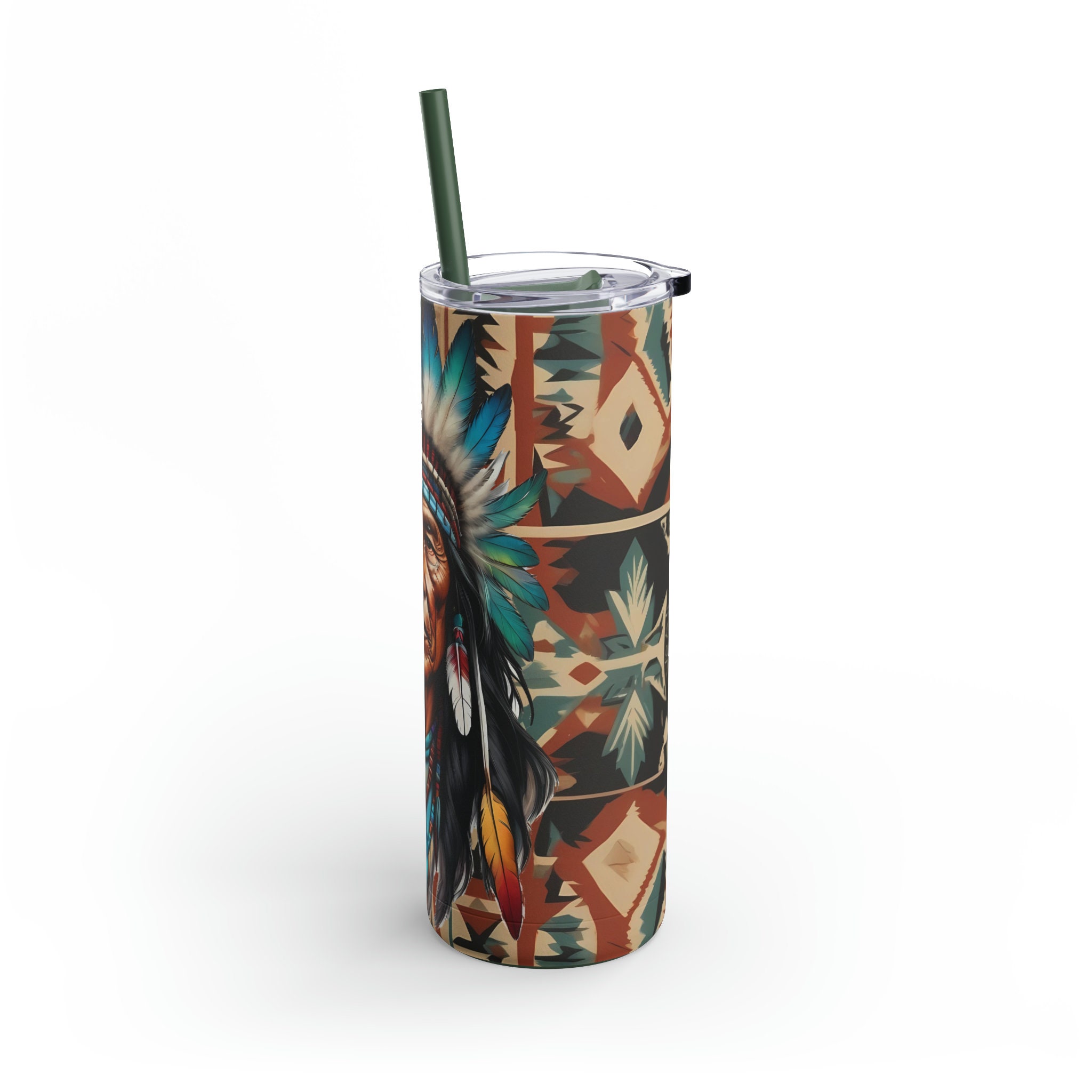 20oz Skinny Matte Tumbler Native American Graphic With Full Wrap Design ...