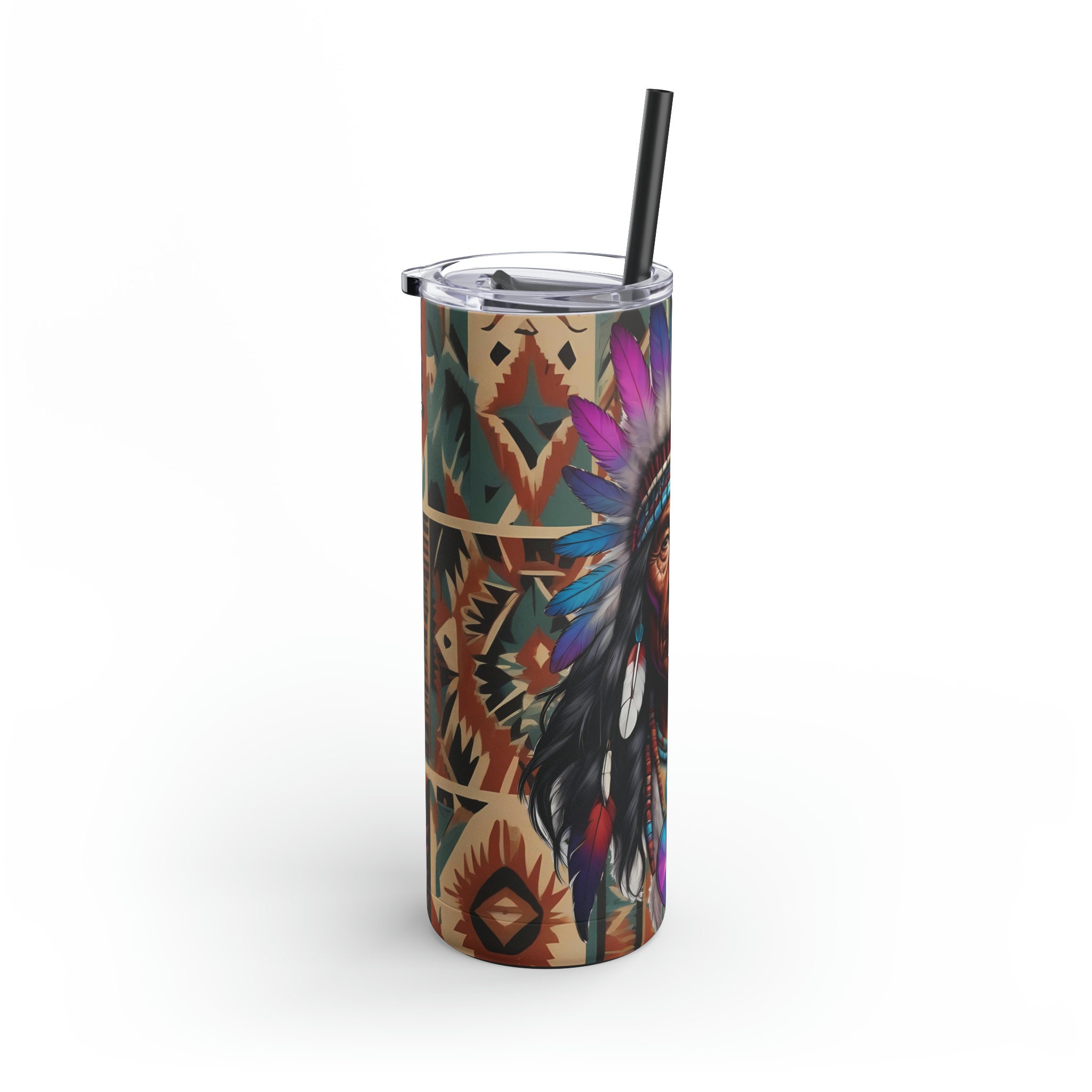 20oz Skinny Matte Tumbler Native American Graphic With Full Wrap Design ...