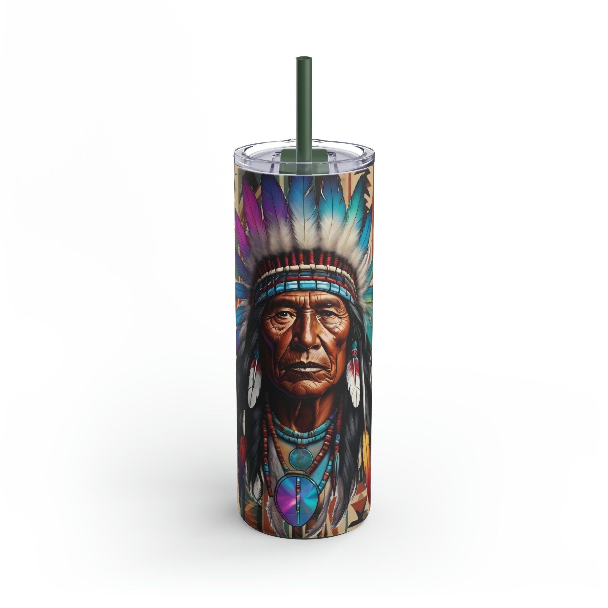 20oz Skinny Matte Tumbler Native American Graphic With Full Wrap Design ...