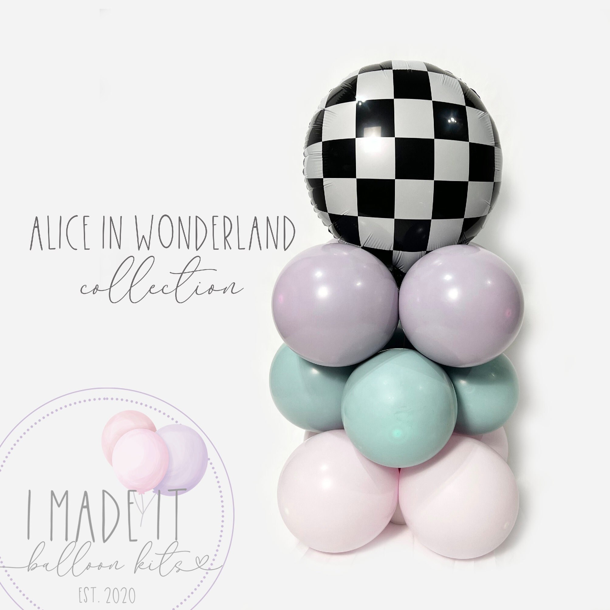 Enanal Alice Themed Balloon Garland Arch Kit, 144pcs Lake Blue Hot Pink  Balloons with Chessboard Foil Balloons for Onederland Themed Birthday