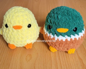 Chonky Duck and Chick Crochet Plushie | Crochet Mallard, Finished Crochet Gift, Animal Plushie, For Kids or Adults, Ready to Ship, Duck Toy