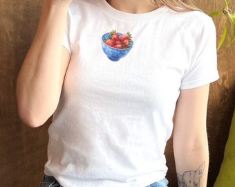 Strawberry Baby Tee, Strawberry Shirt, Coquette Top, Trendy Baby Tee Coquette Crop Top, Downtown Girl Y2K Baby Tee Aesthetic Y2K Fruit Shirt