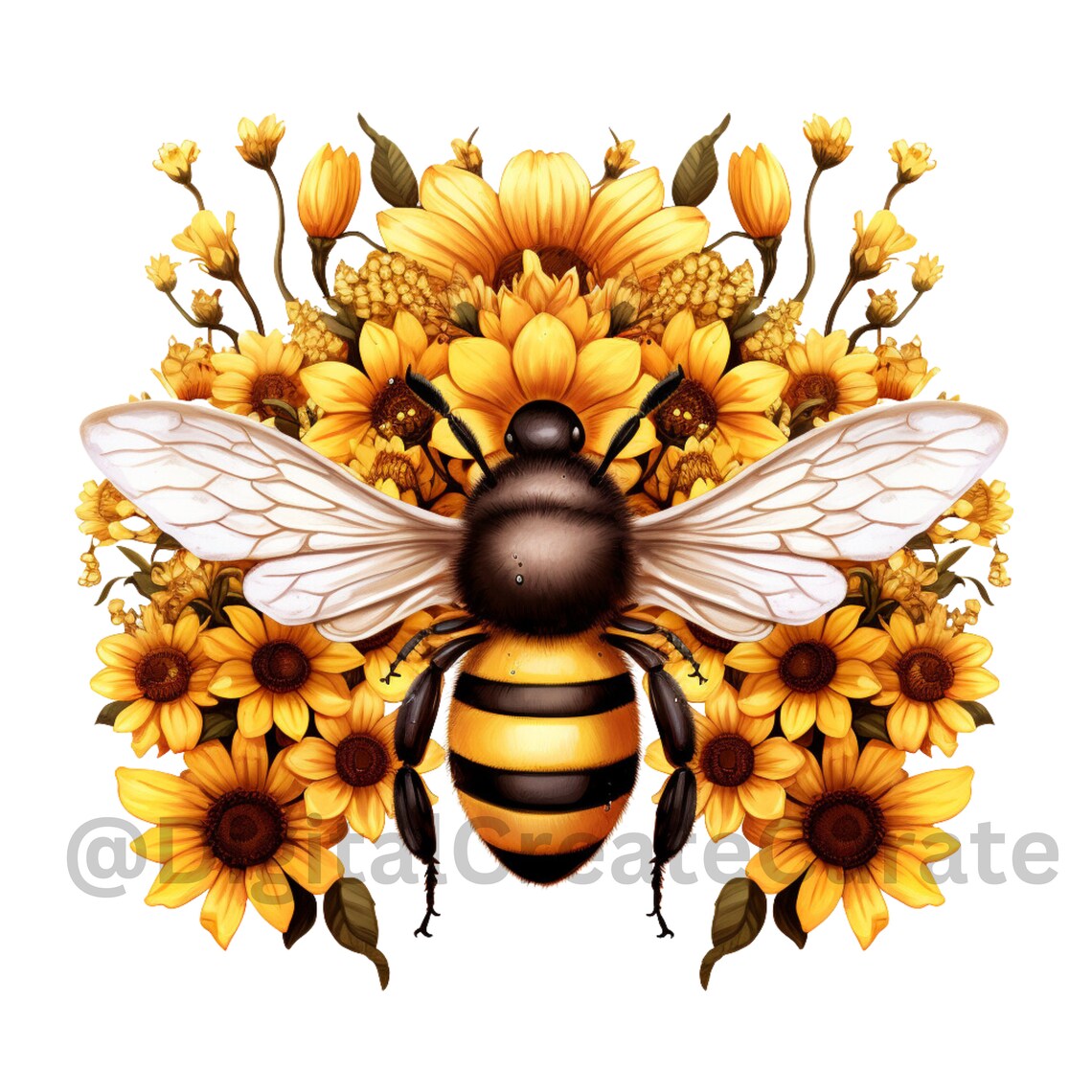Bees PNG, Sunflower PNG, Summer Png, Bees Svg Sunflower Svg Bees