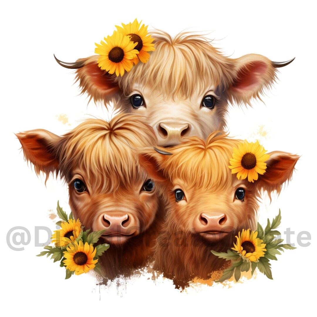 Pegatina Vinilo De Vaca Highland Con Girasol – Adhesivo Para Pared, Portátil, Taza O Ventana